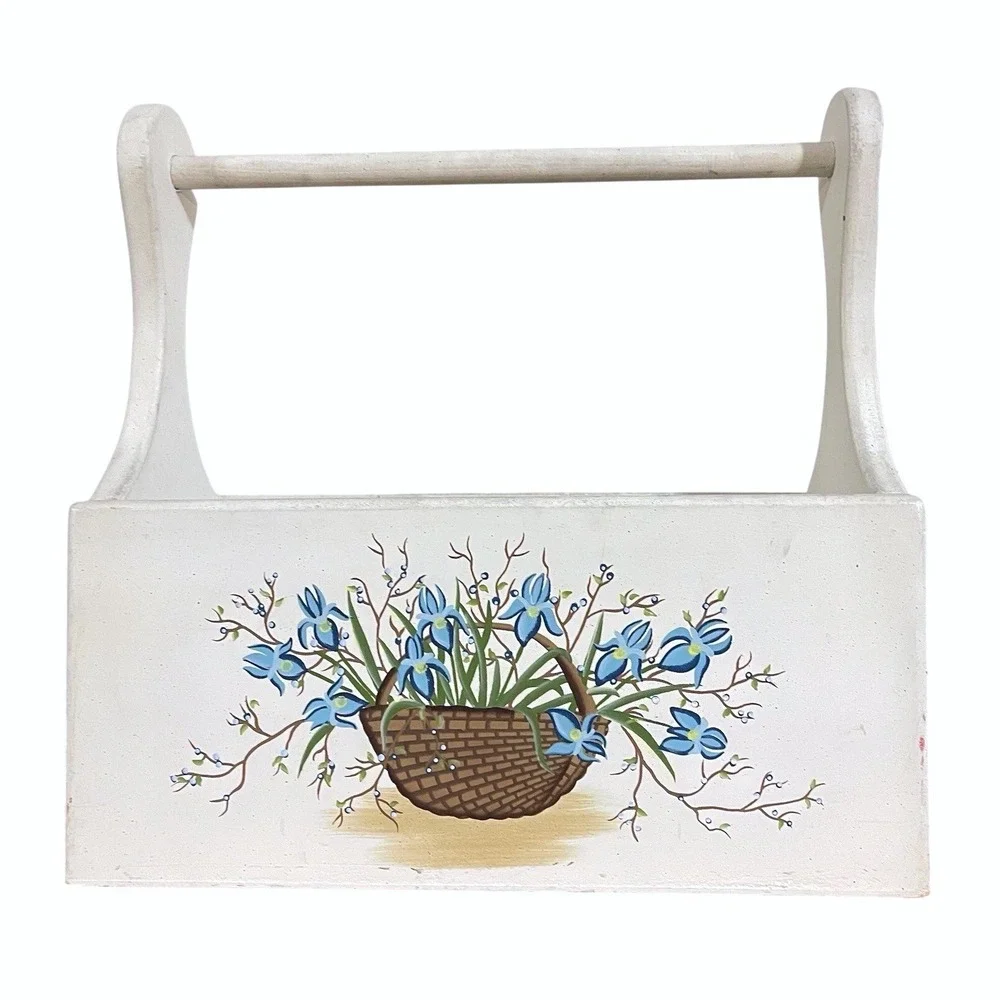 Vtg Wooden Crate Tote Box Farmhouse Tool Caddy Planter‎ Storage Flower Granny